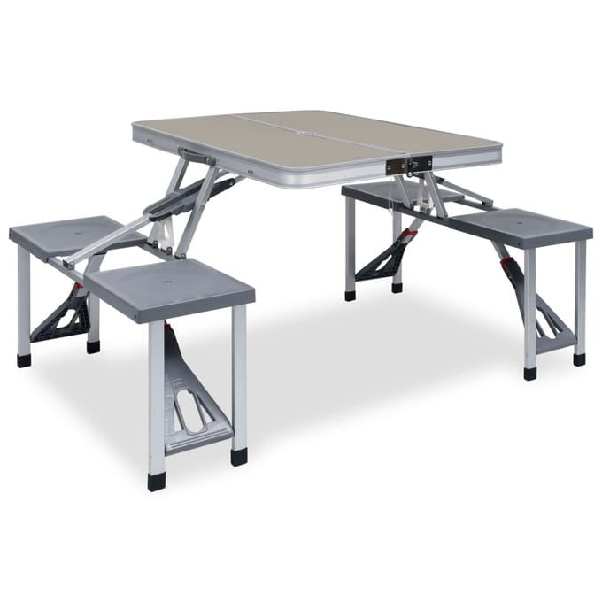 vidaXL - Campingtafel - inklapbaar - met - 4 - zitjes - staal - en - aluminium