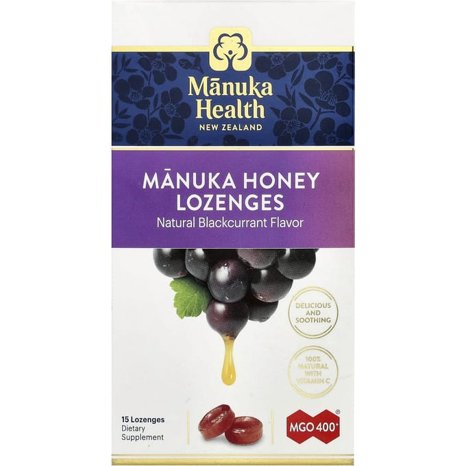 Manuka Honing Pastilles, Zwarte Bes, Mgo 400+, 15 Stuks