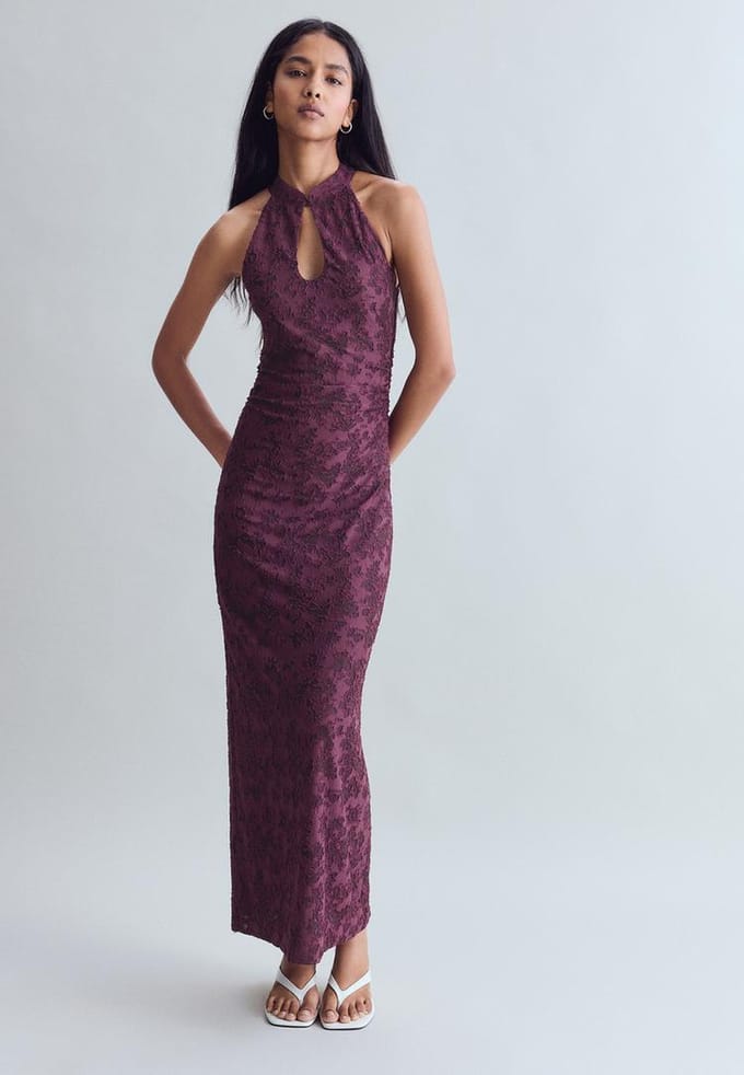 Stradivarius Midi-jurk van jacquard  Purper S