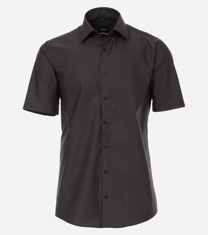 VENTI modern fit overhemd - korte mouw - popeline - grijs - Strijkvriendelijk - Boordmaat: 40