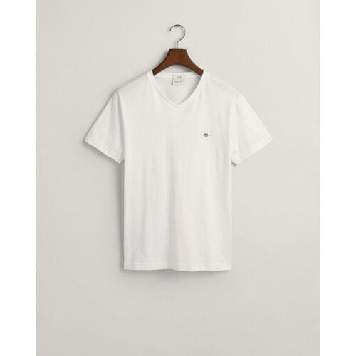 Gant T-Shirt Fine Shield Embroidery Uni V-Neck Wit / male
