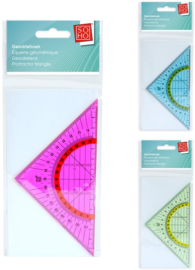 SOHO Geodriehoek - Transparant gekleurd - Met gradenboog - 16cm