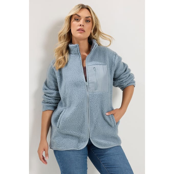 Yours Blauwe Teddy Fleece Met Volledige Rits Size 46