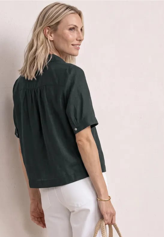 Overhemdblouse met korte mouwen in effen kleur