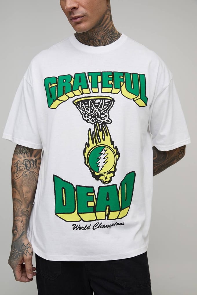 Tall Oversized Grateful Dead Licentie Geprint T-Shirt | White | Size Medium