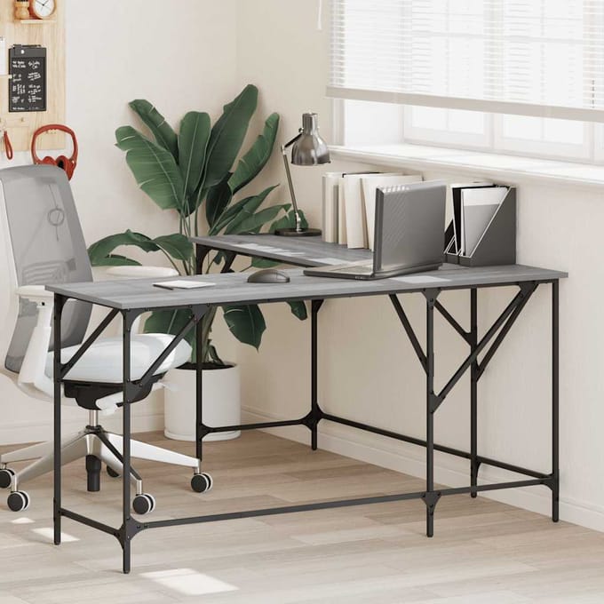 vidaXL - Bureau - 149x149x75 - cm - bewerkt - hout - grijs - sonoma - eikenkleurig