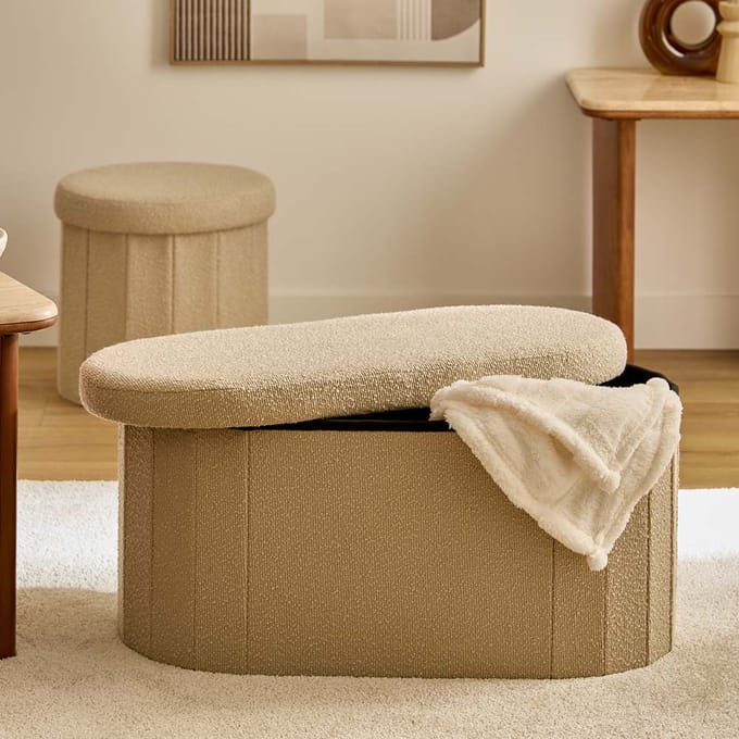 Eazy Living Bouclé Poef + Opbergbox Ferdinand Beige