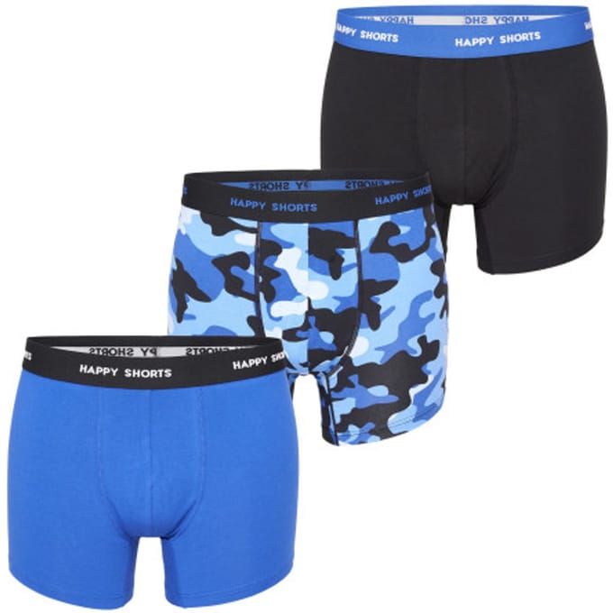 Happy Shorts Heren Boxershorts Trunks Camouflage Blauw/Zwart 3-Pack - Maat M