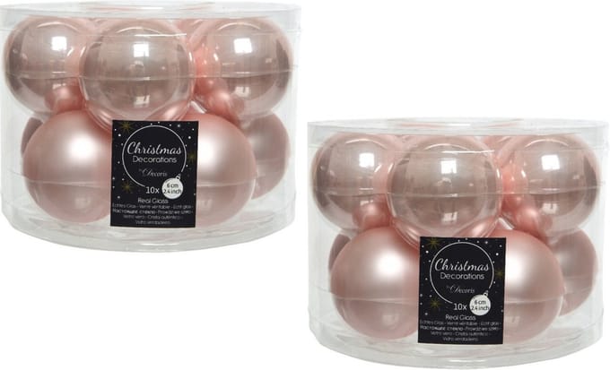 Decoris Kerstballen set - 20x - Lichtroze - glas - 6 cm - glans en mat - kerstversiering