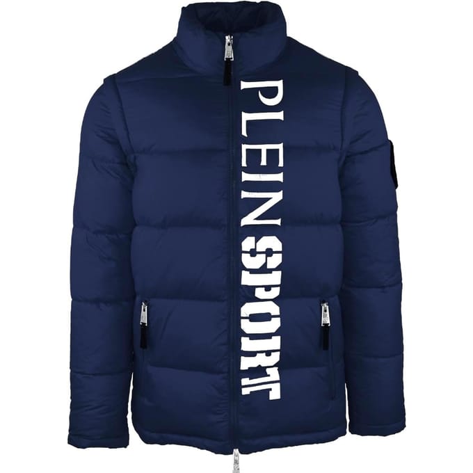 Plein Sport verticaal gewatteerd marineblauw jack met logo