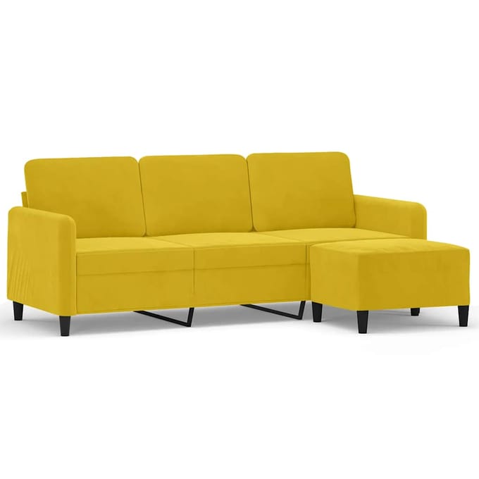 vidaXL - Driezitsbank - met - voetenbank - 180 - cm - fluweel - geel