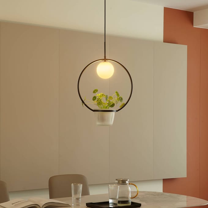 Lindby - hanglamp - 1licht - ijzer, glas - H: 12.4 cm - G9 - zwart, opaal