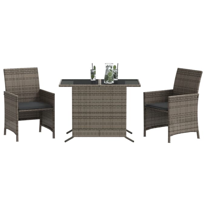 vidaXL - 3-delige - Bistroset - met - kussens - poly - rattan - grijs