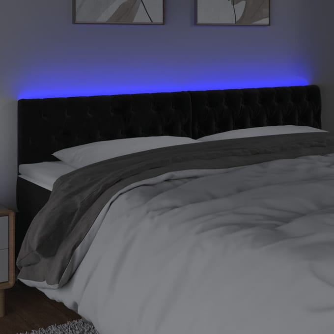 vidaXL - Hoofdbord - LED - 200x7x78/88 - cm - fluweel - zwart