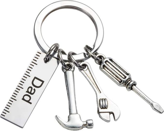 Fako Bijoux - Sleutelhanger Dad - Gereedschap - Tools - Sleutelring Tekst - Cadeau - Geschenk - Zilverkleurig