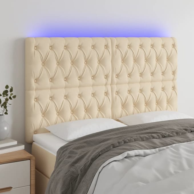 vidaXL - Hoofdbord - LED - 144x7x118/128 - cm - stof - crèmekleurig