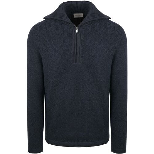 Suitable Deep Zip Pullover Boiled Wool Donkerblauw (navy) - Maat XXL - Heren - Schipperstrui - Schipperstrui met rits - Volwassen mannen