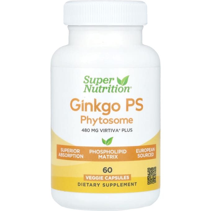 Super Nutrition, Ginkgo PS Phytosome, 480 mg, 60 gélules végétales