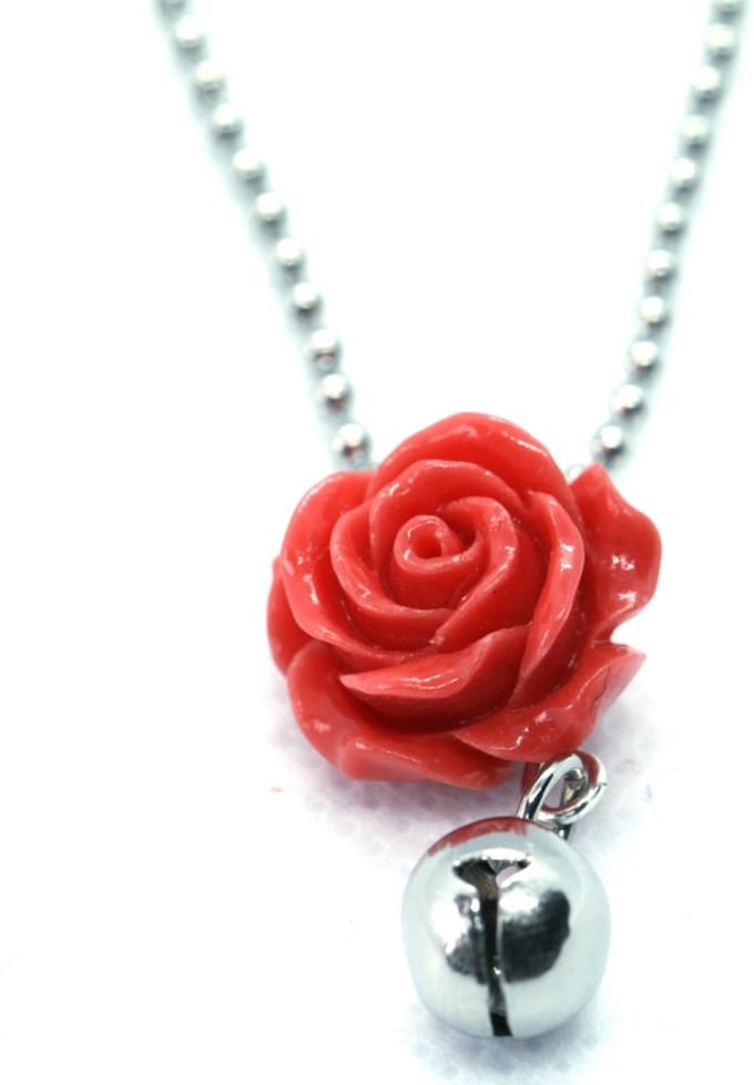 Kinderketting rvs ballchain rood roosje 50cm