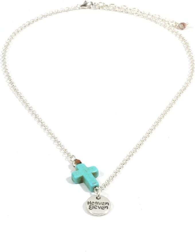 Heaven Eleven dames Ketting zilver plating met turkoois kruisje