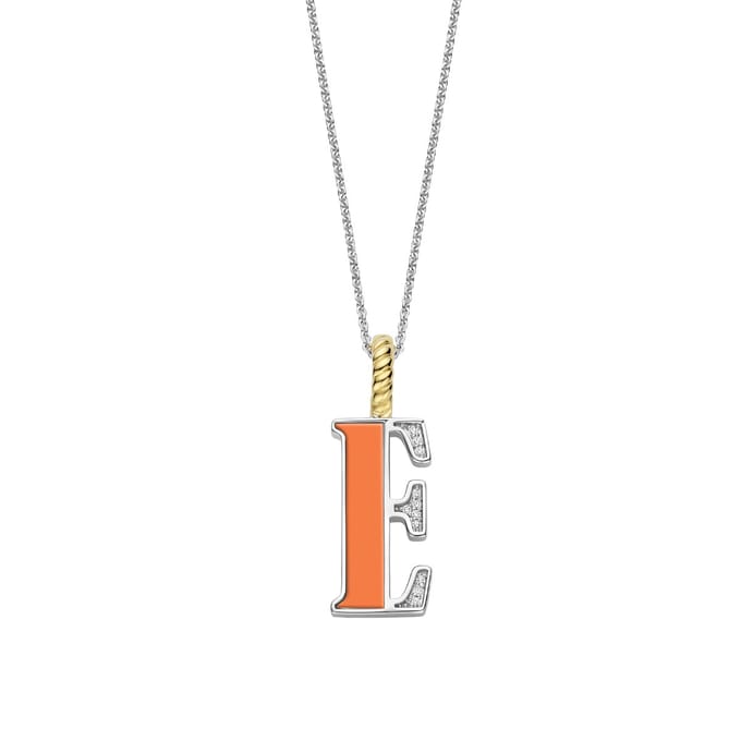 TI SENTO Dames Hanger - 925 zilver - Letter E - Oranje - 6840OR_E