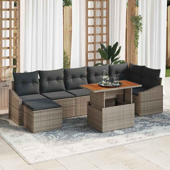 vidaXL Tuin Eettafel Set met kussen 8 pcs Grijs en Bruin