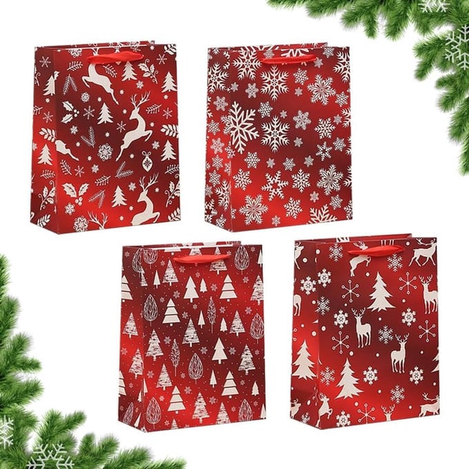 Solidchoice - Set van 4 Kerst Cadeautas met Handvatten