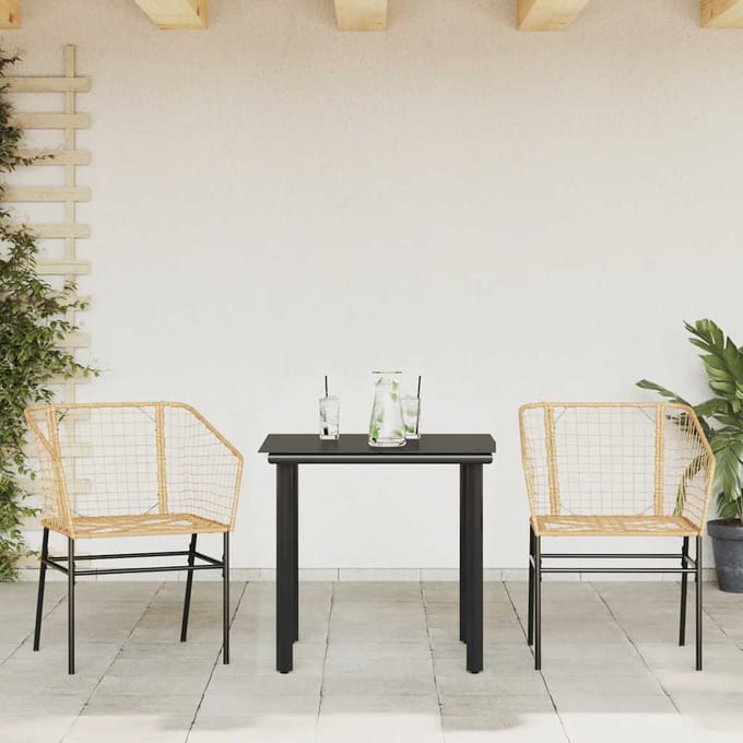 vidaXL - 3-delige - Tuinset - poly - rattan - glas - bruin