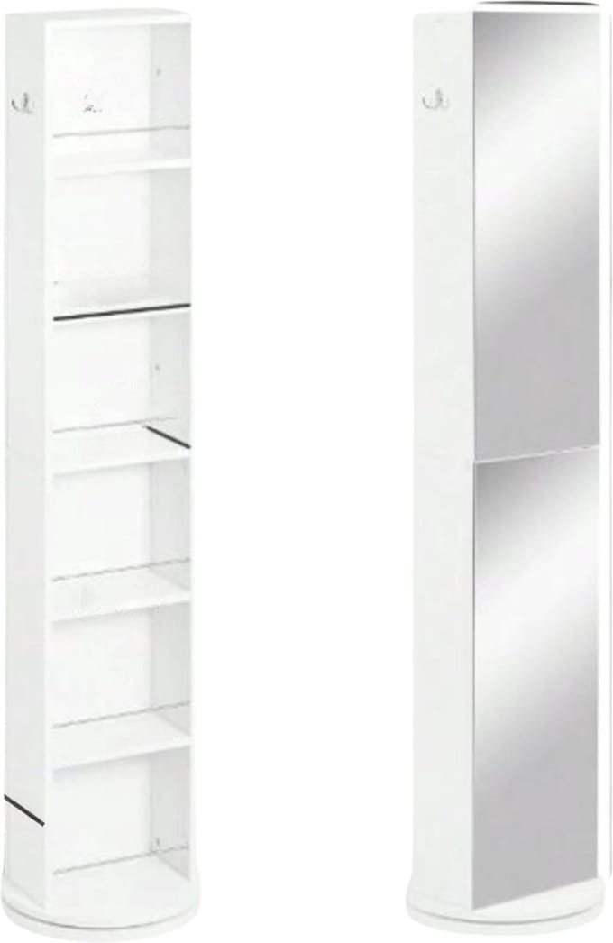 Hoge MDF opbergkast met spiegel - wit - 30x17.5x169.5 cm