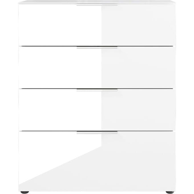 Ladekast, met 4 laden, glazen front en bovenblad, B 830 x D 420 x H 1020 mm, wit