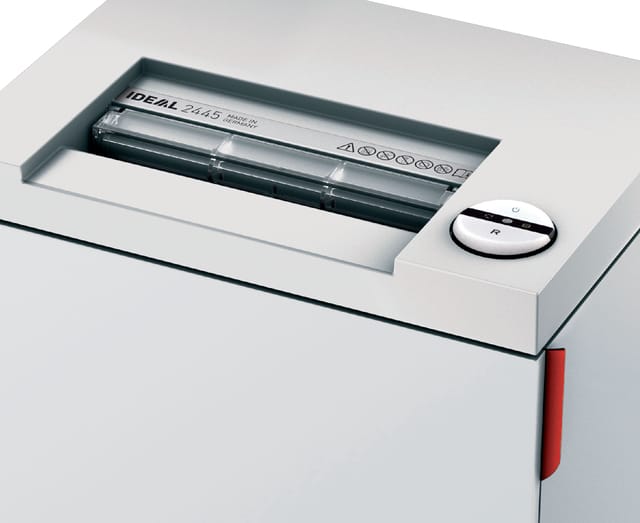 IDEAL papiervernietiger 2445 MC, micro cut 0,8 x 12 mm, P-6, 35 l, 3-5 vel snijcapaciteit, met rollen, Blaue Engel, grijs
