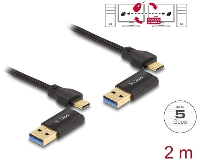 Delock USB Type-C™ 5 Gbps Data Link Cable + KM Switch 2 m
