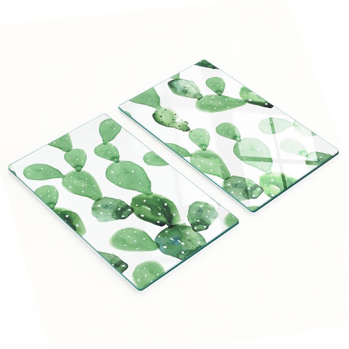 Decoratieve snijplanken van glas met aquarelprint, cactusmotief, 2x30x52 cm