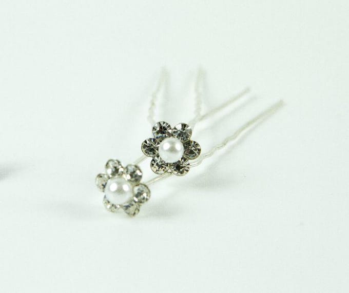 Haarpinnen parel middel met strass