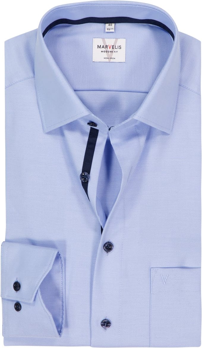 MARVELIS modern fit overhemd - twill - lichtblauw - Strijkvrij - Boordmaat: 41