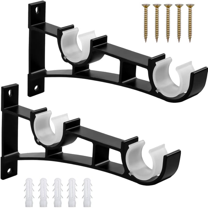 Dubbele gordijnroedehouder - sterk en duurzaam - set van 2 - zwart - aluminiumlegering