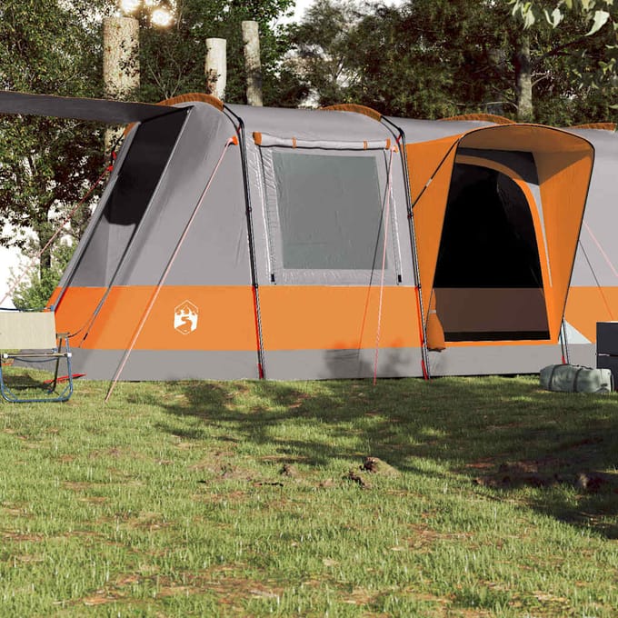vidaXL - Tunneltent - 4-persoons - waterdicht - grijs - en - oranje