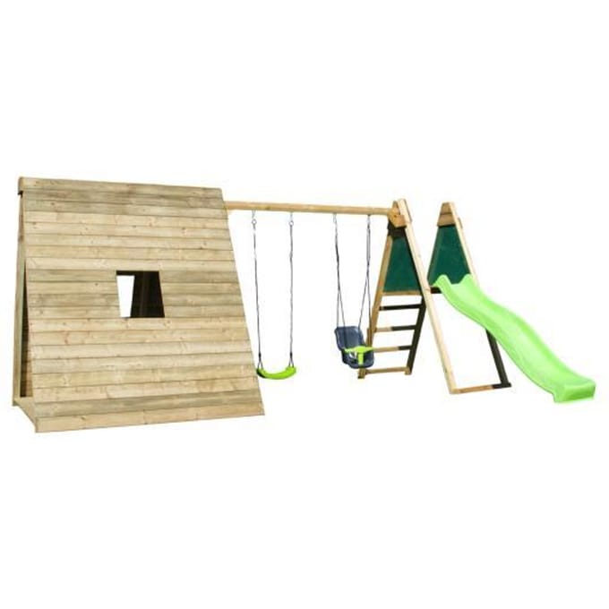 Wombat+ Schommel met speelhuis en glijbaan Totem lime Schommels Schommels