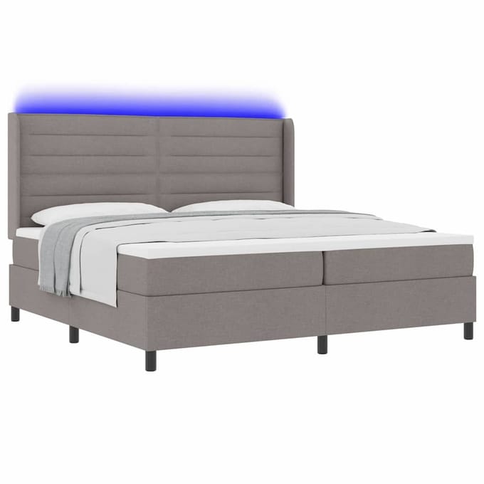 vidaXL - LED - Box - Spring - Bed - met - hoofdeinde - Taupe - 200 - x - 200 - cm - Stof