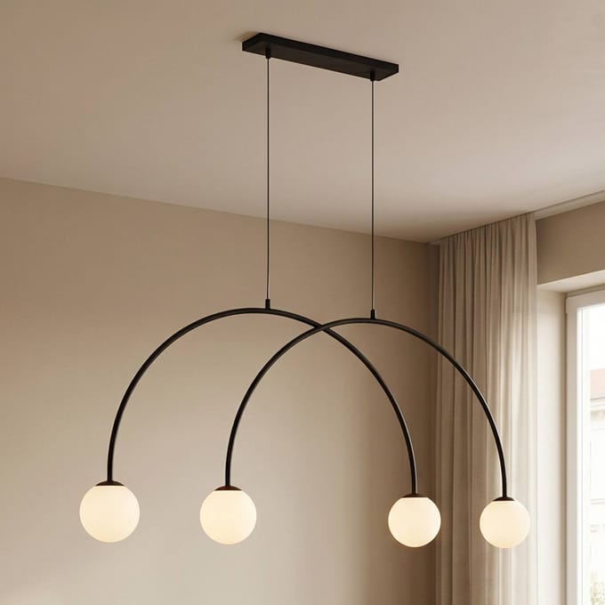 ALDEX Hanglamp Alison, zwart/wit, 4-lamps, gebogen, 129 cm