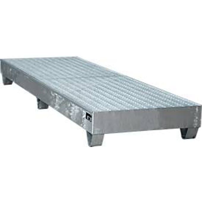 Stalen lekbak met rooster, 2400 x 800 mm, gegalvaniseerd