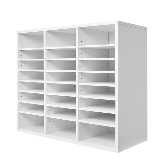Houten Literatuur Organizer 24 Vakken met Verstelbare Planken Wit