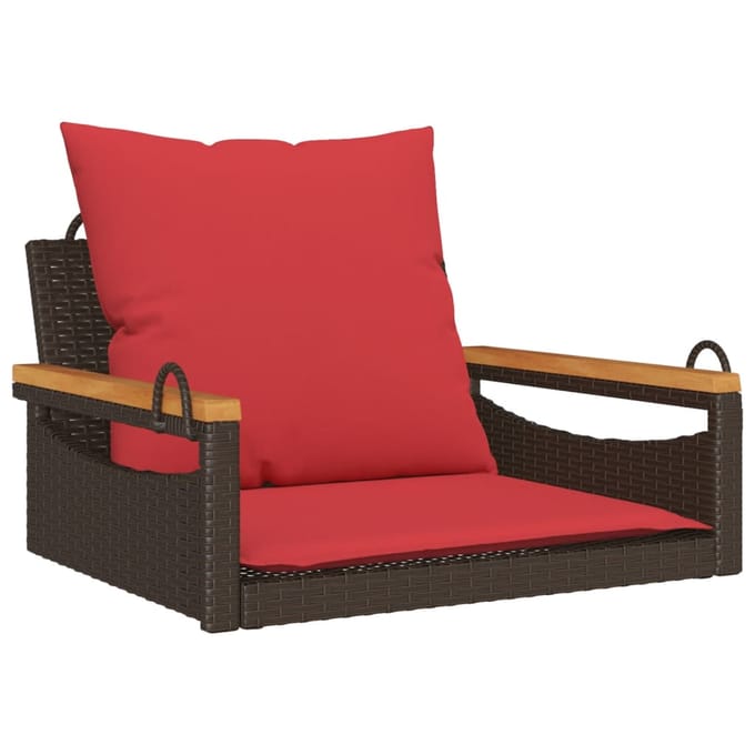 vidaXL - Schommelbank - met - kussens - 63x62x40 - cm - poly - rattan - bruin