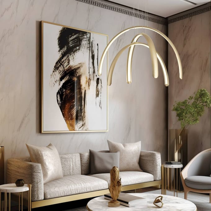Viokef LED hanglamp Megan, lengte 60 cm, goudkleurig, 3-lamps.
