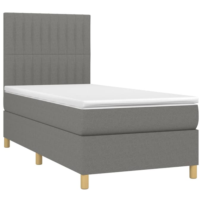 vidaXL - Boxspring - met - matras - en - LED - stof - donkergrijs - 90x200 - cm