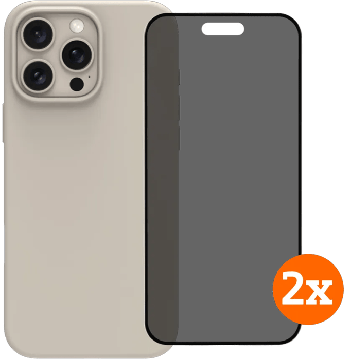 BlueBuilt Back Cover iPhone 16 Pro Max Beige + Privacy Filter Screenprotector Duo Pack