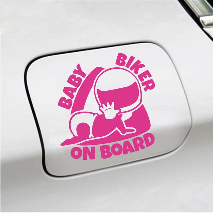 Bumpersticker - Baby Biker On Board - 12 X 12 - Roze