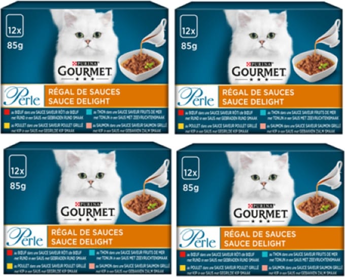 4x Gourmet - Perle Sauce Delight Vlees & Vis - Kattenvoer Natvoer - 12x85g