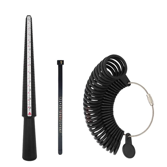 Ensemble Bâton de Mesure d'Anneaux Échelle Claire Taille US Réutilisable Jauge Réglable Outil de Mesure de Doigt Noir black