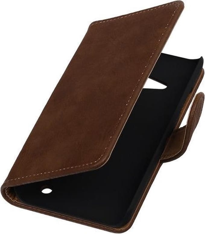 Bruin Hout Booktype Microsoft Lumia 550 Wallet Cover Hoesje